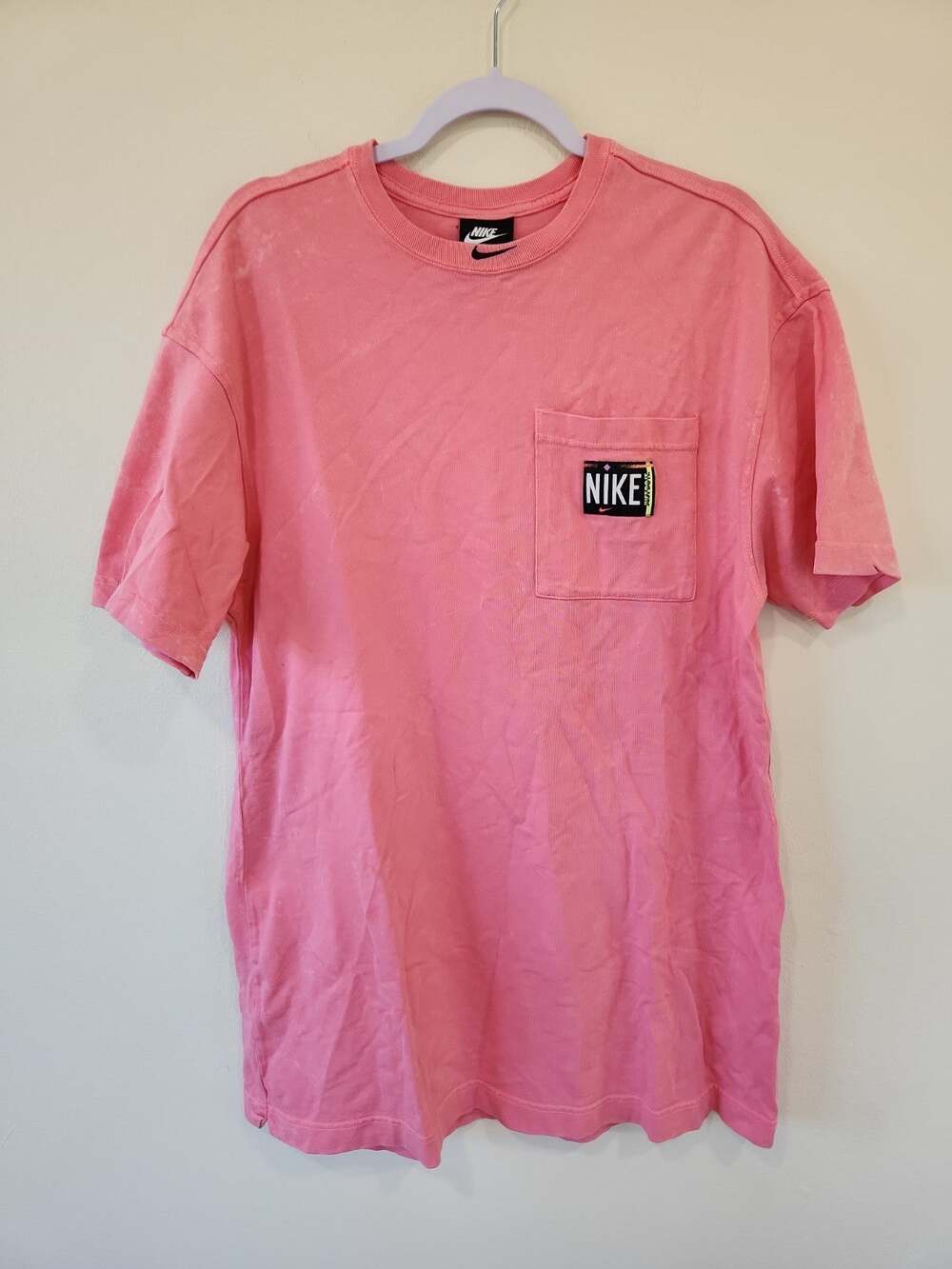 Nike Pink T-Shirt Dress Sportswear Retro 90s Washed Oversized Cotton Coverup Med